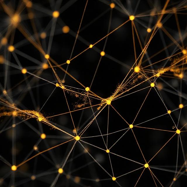 Impact — golden thread weaving through a network lattice, minimal